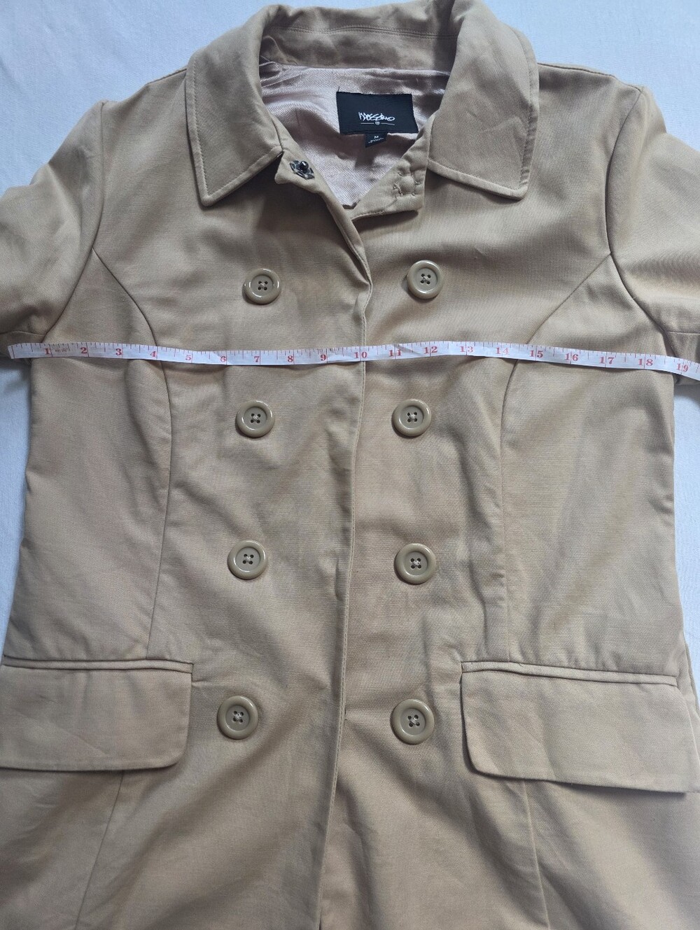 Massimo Women's Tan Short Trench Jacket Double Breasted Snap Front M - Picture 6 of 8